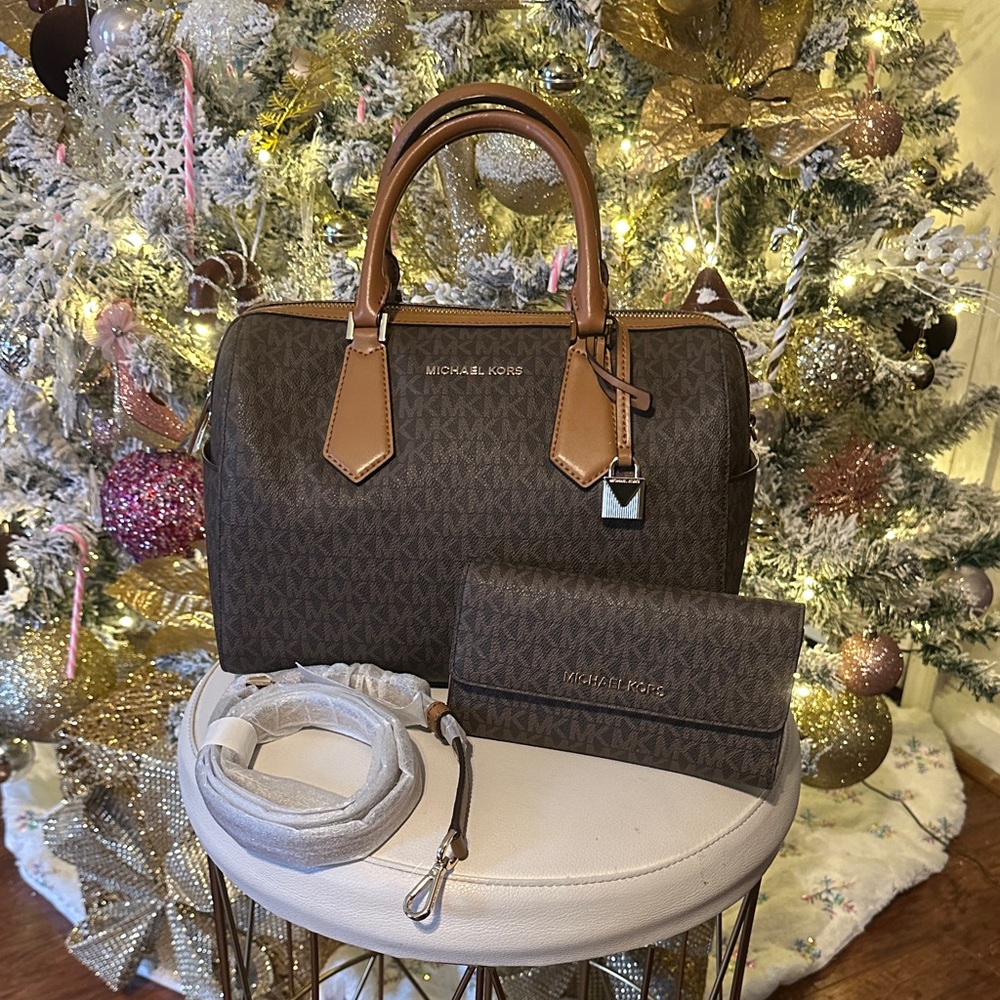 Michael Kors Dark Brown and Tan Satchel Set